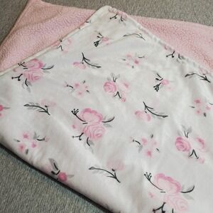 HB Hudson Baby Infant Girl Plush Blanket with‎ Sherpa Back, Pink Floral 30"x40"